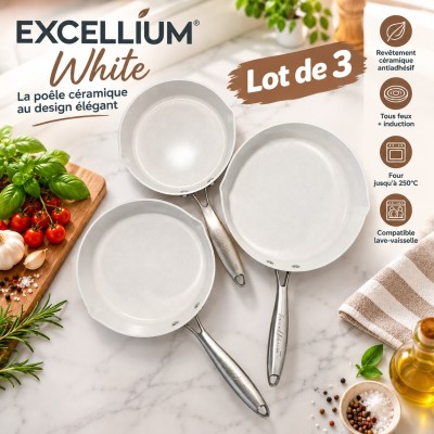 POELE EXCELLIUM WHITE LOT DE 3